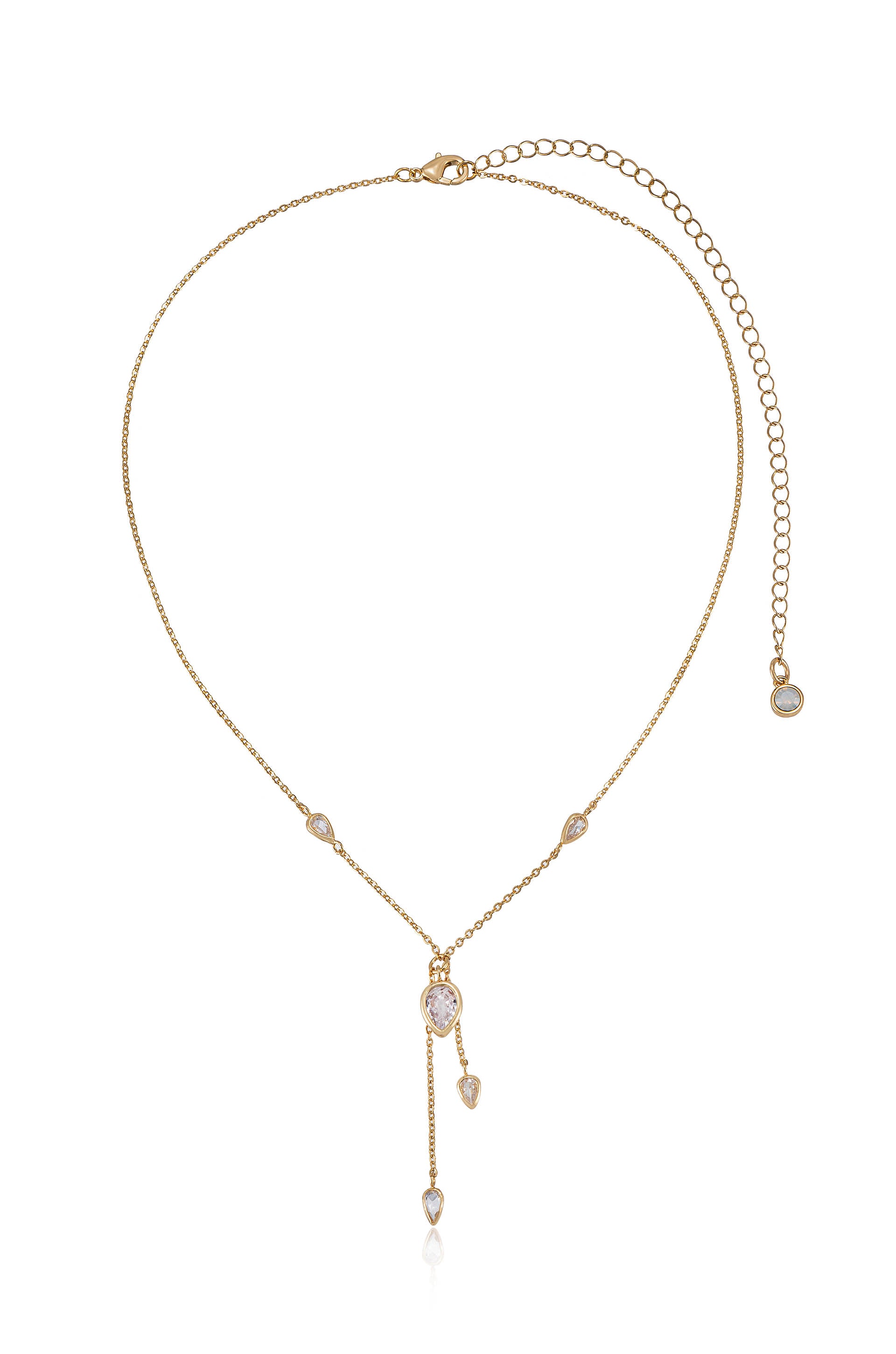 Dangling Bezel Crystal Chain 18k Gold Plated Lariat Necklace full