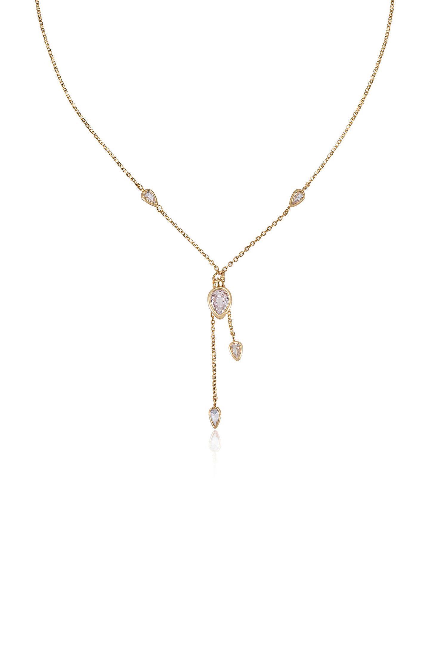 Dangling Bezel Crystal Chain 18k Gold Plated Lariat Necklace