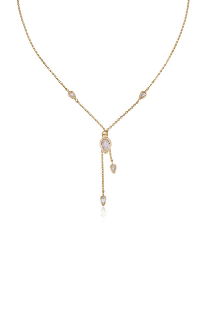 Dangling Bezel Crystal Chain Lariat Necklace