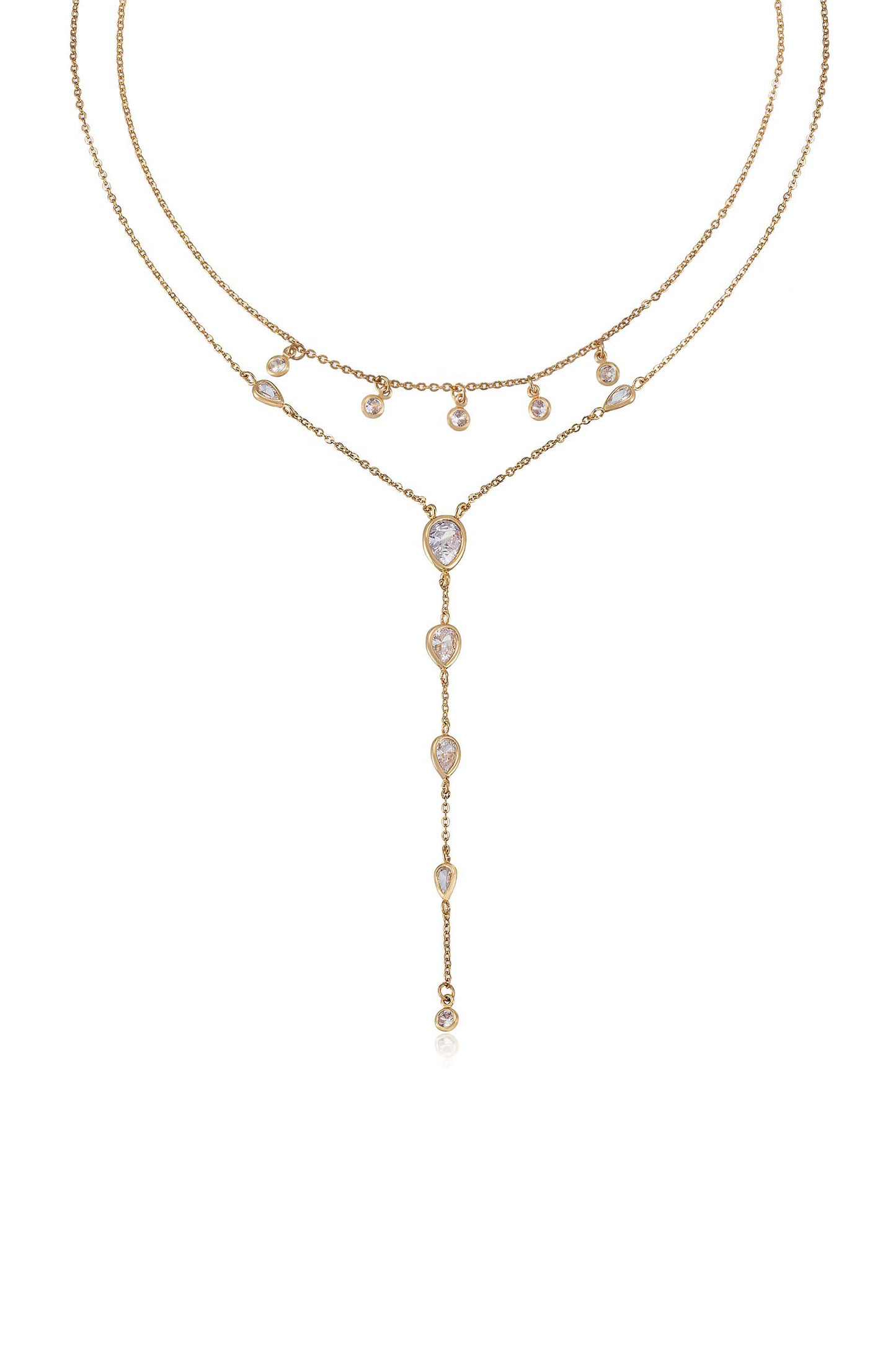 Draped in Bezel Crystal 18k Gold Plated Lariat Necklace Set