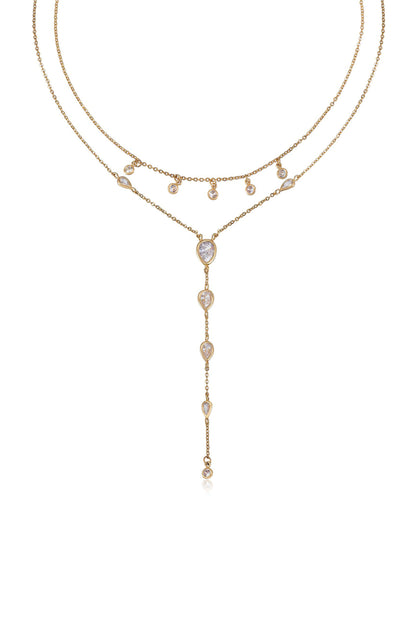 Draped in Bezel Crystal 18k Gold Plated Lariat Necklace Set