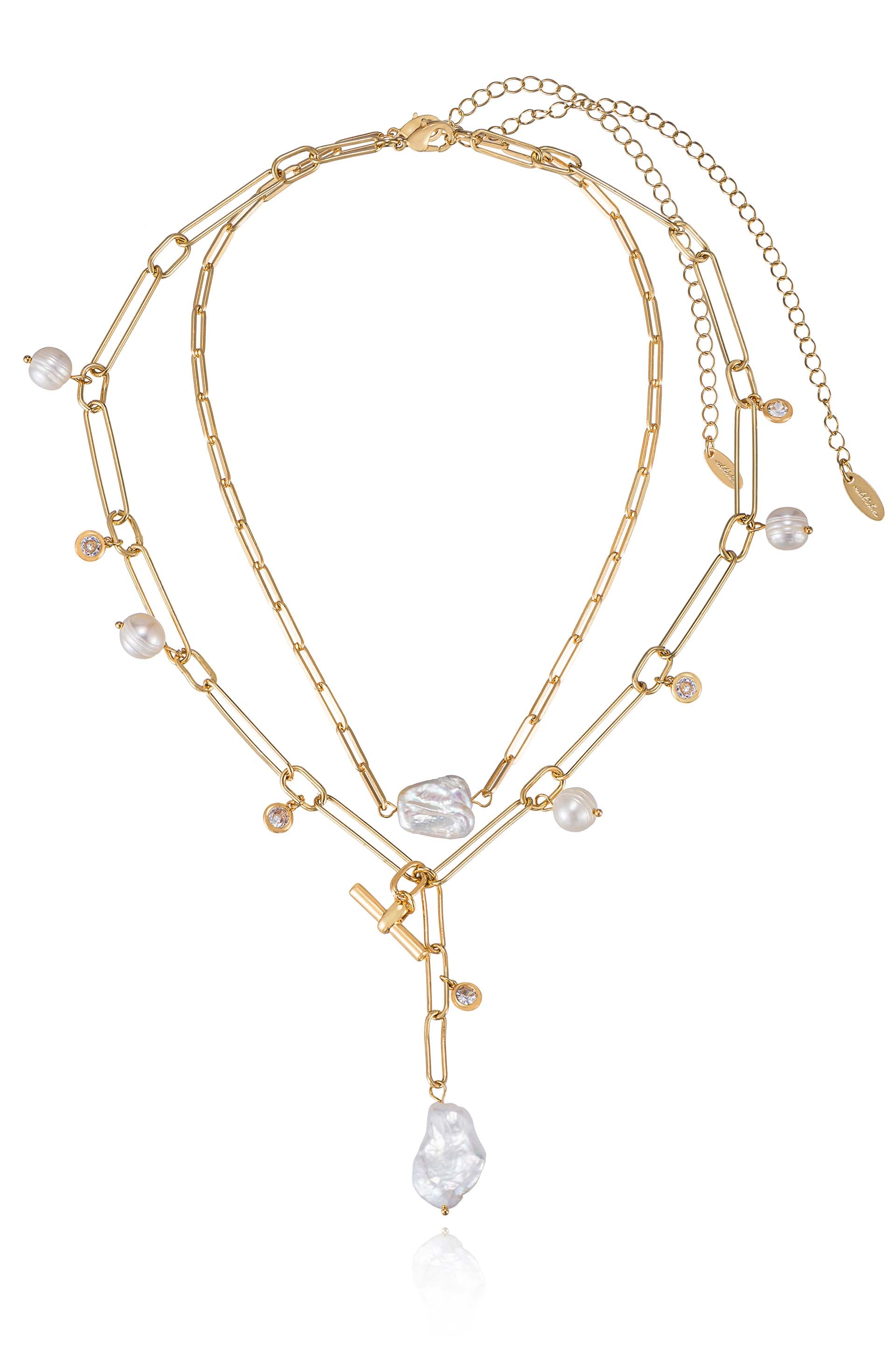 Deep Water Pearl 18k Gold Plated Lariat Necklace