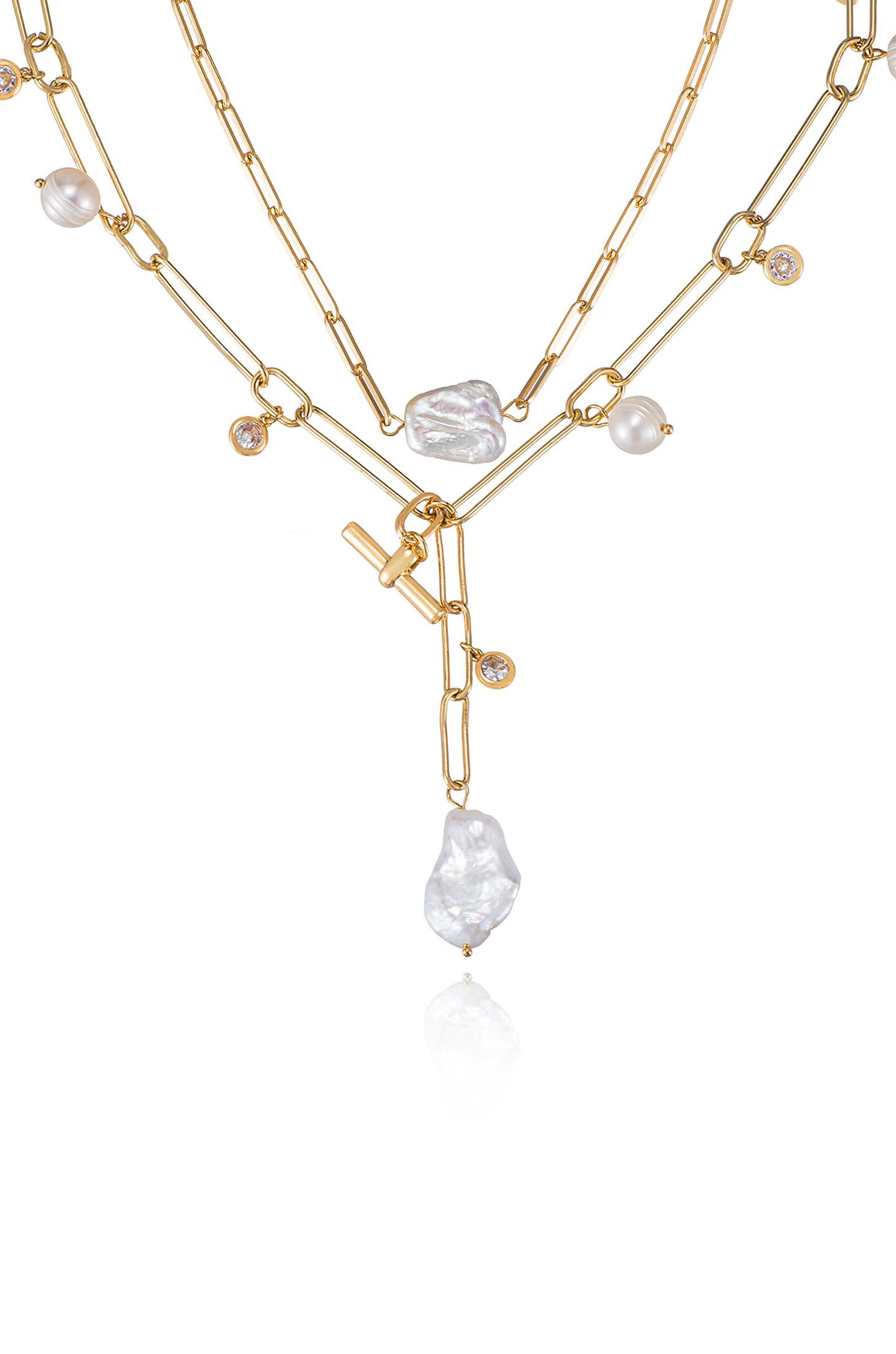 Deep Water Pearl 18k Gold Plated Lariat Necklace close