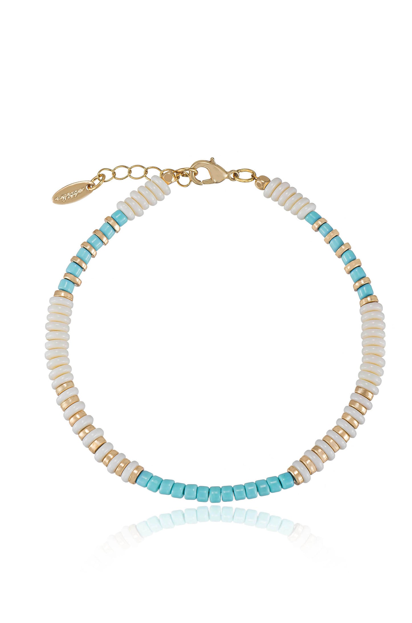 Ocean Tide 18k Gold Plated Anklet in Turquoise and White