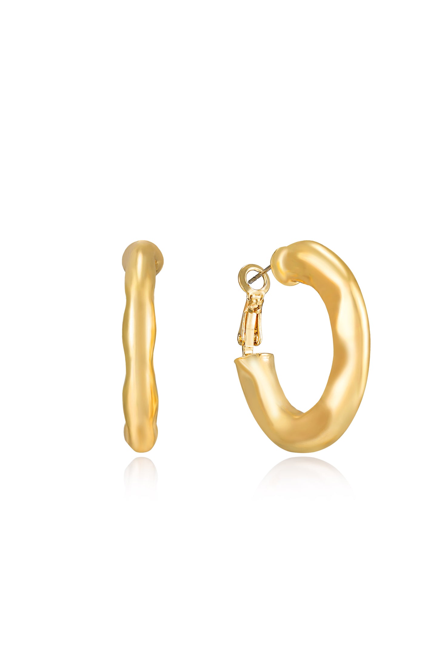 Soft Golden Textured 18k Gold Plated Hoop Earrings