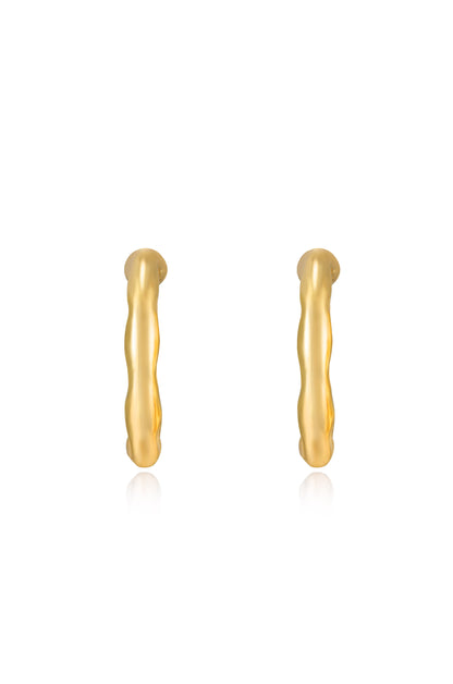 Soft Golden Textured 18k Gold Plated Hoop Earrings front