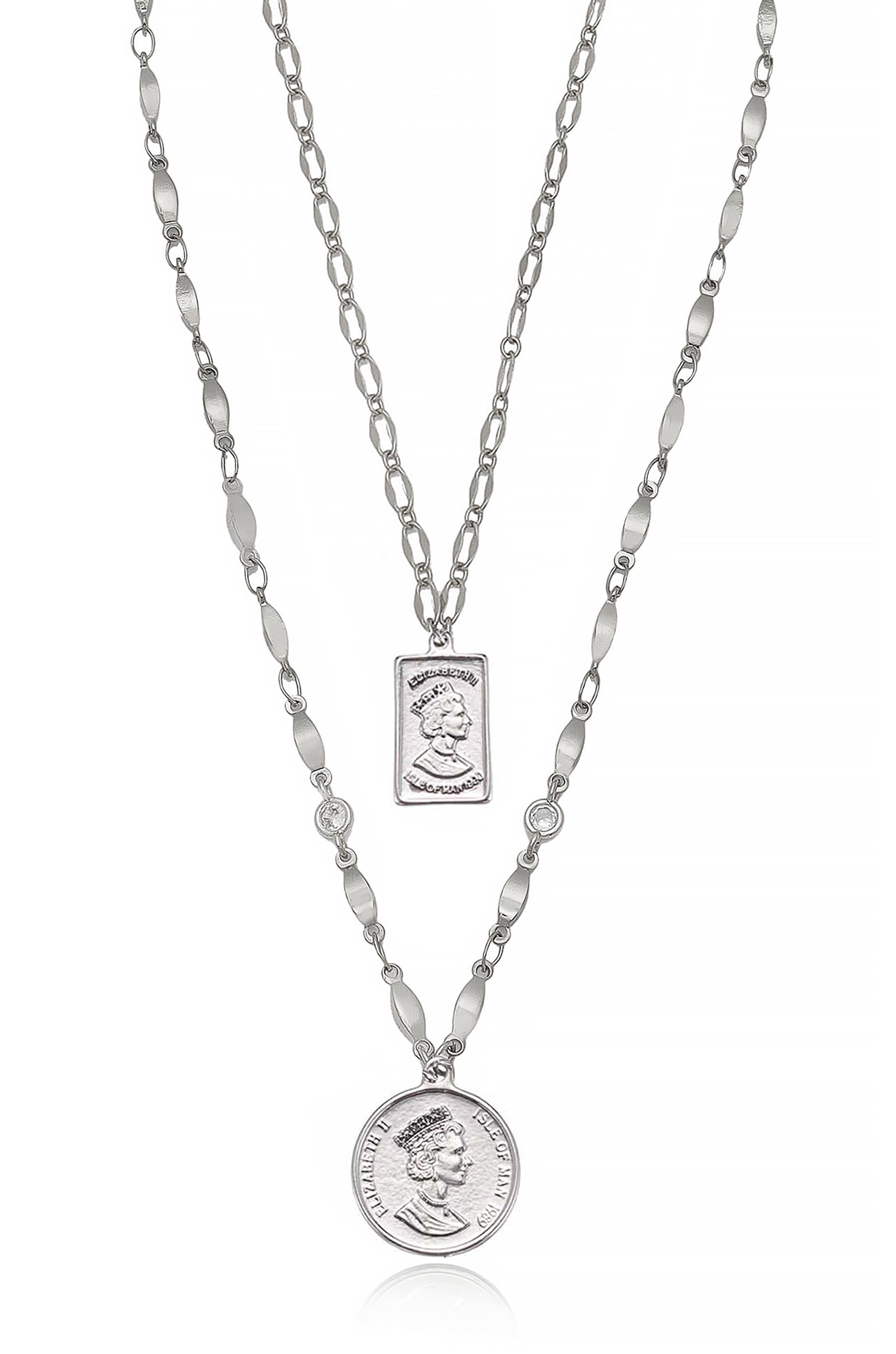 Medallions of Mine Layered Coin Necklace Set in rhodium