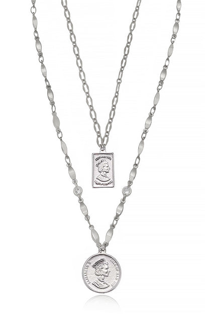 Medallions of Mine Layered Coin Necklace Set in rhodium