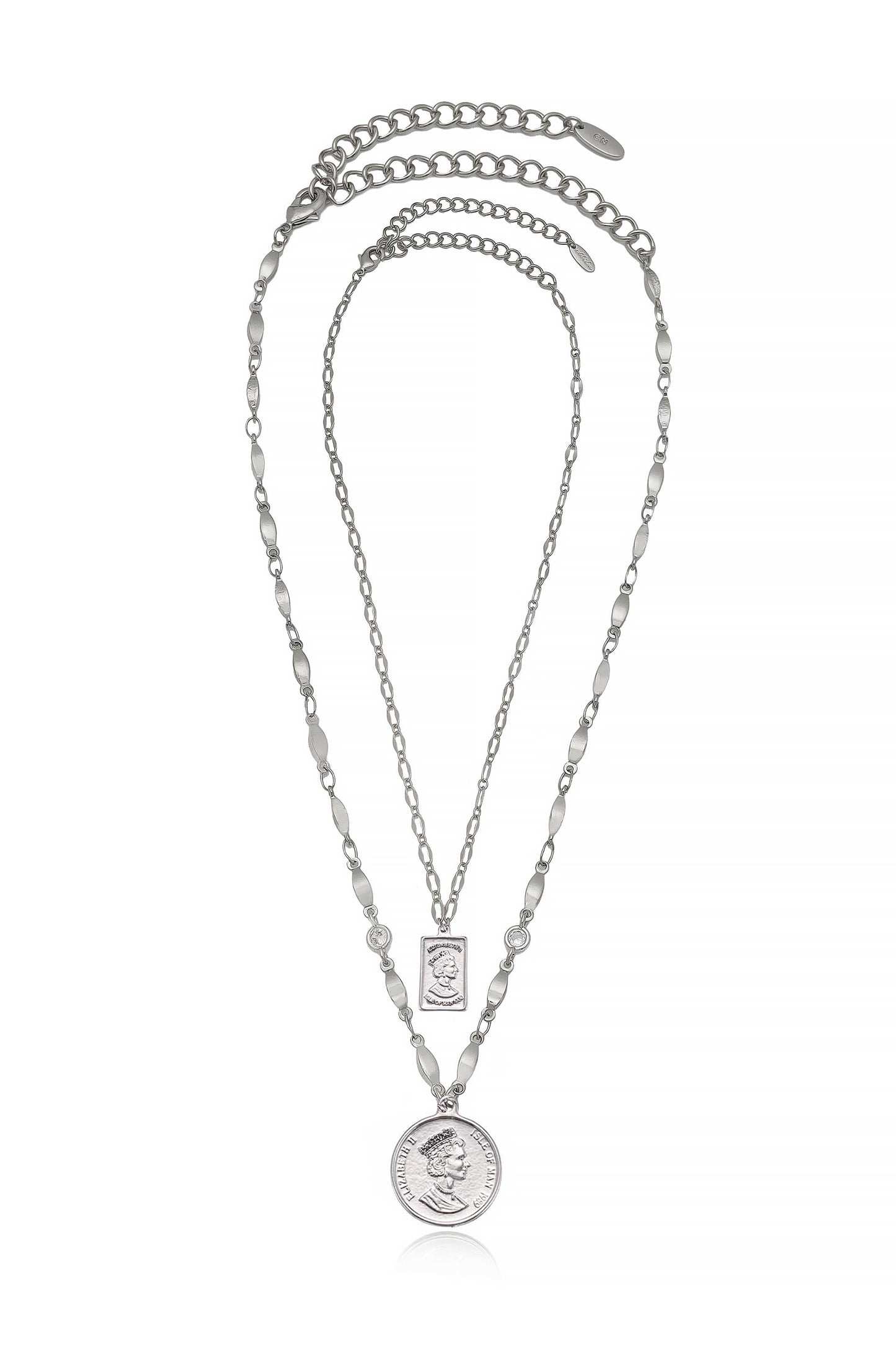 Medallions of Mine Layered Coin Necklace Set in rhodium full