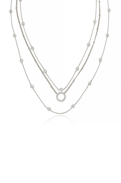 Monroe Crystal Strand Layered Necklace in rhodium