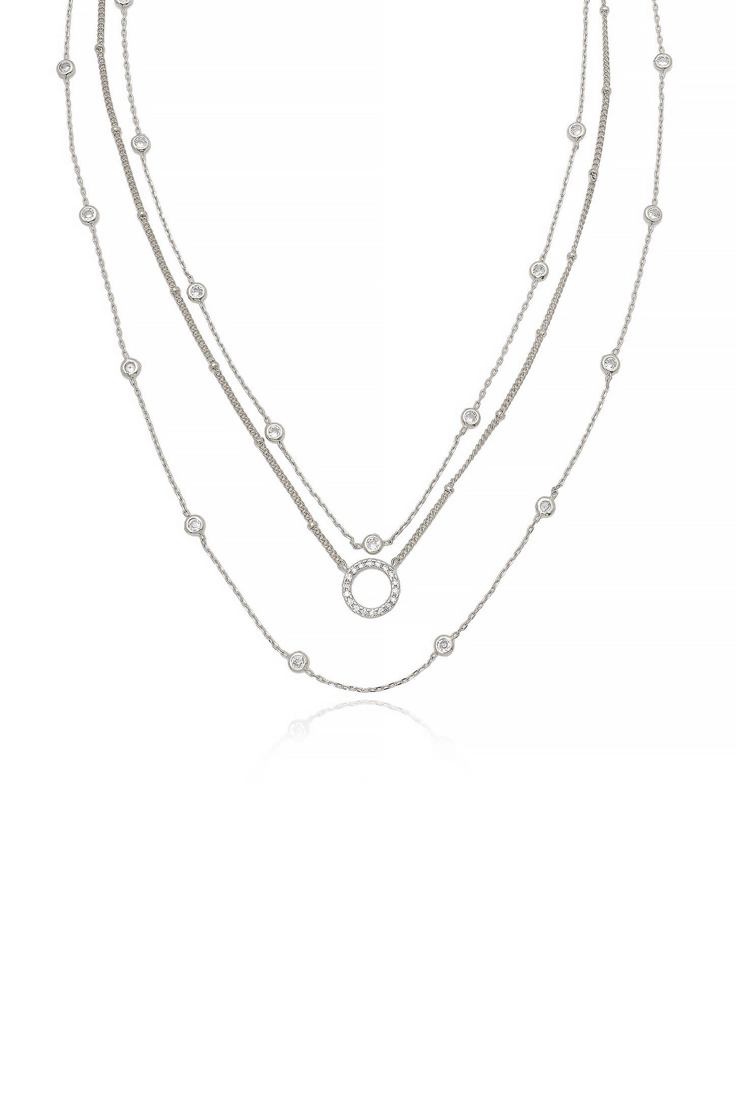 Monroe Crystal Strand Layered Necklace in rhodium
