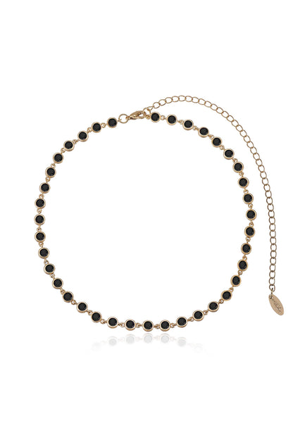 Crystal Disc and 18k Gold Plated Link Necklace in black