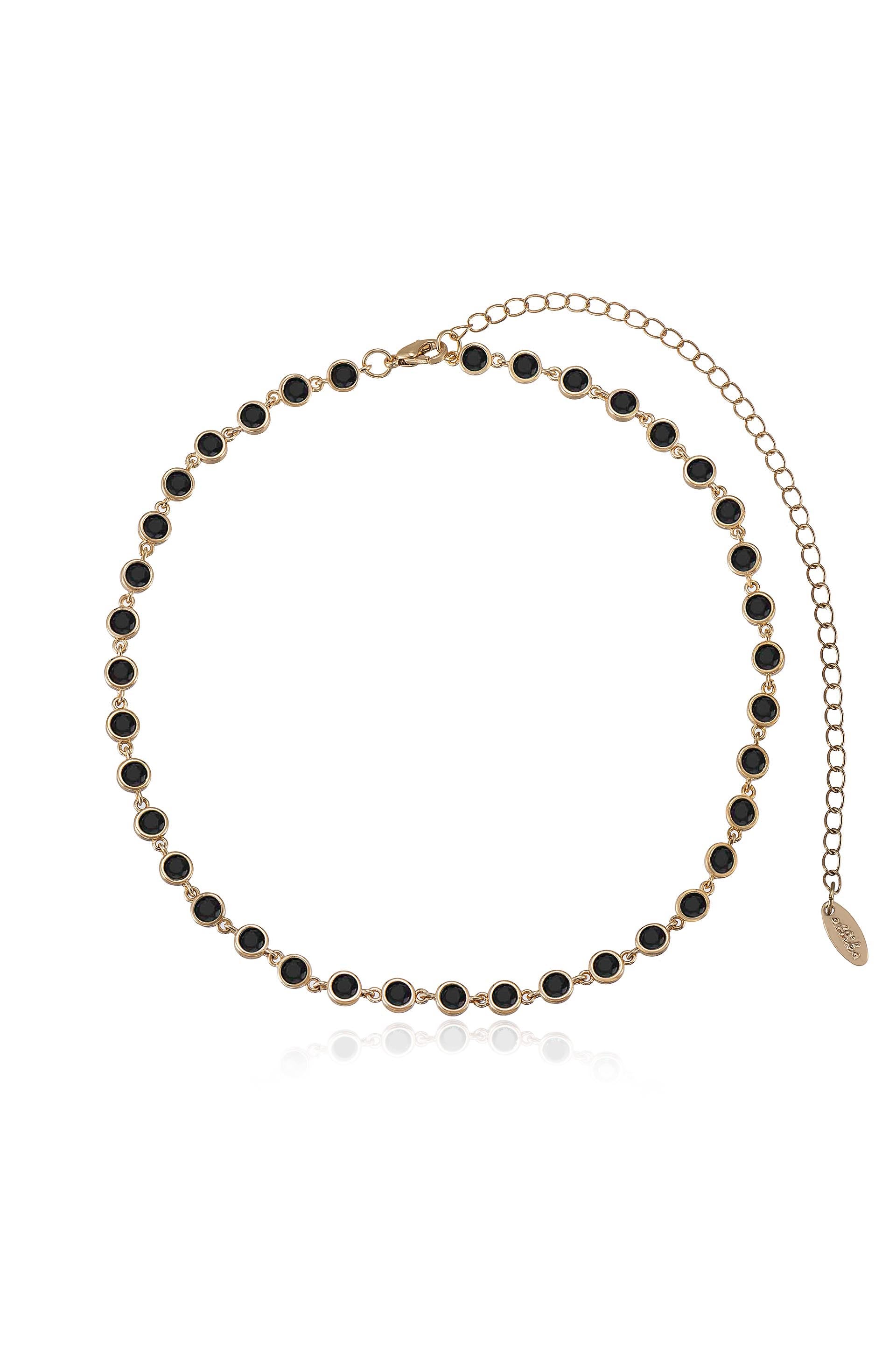 Crystal Disc and Link Necklace in black