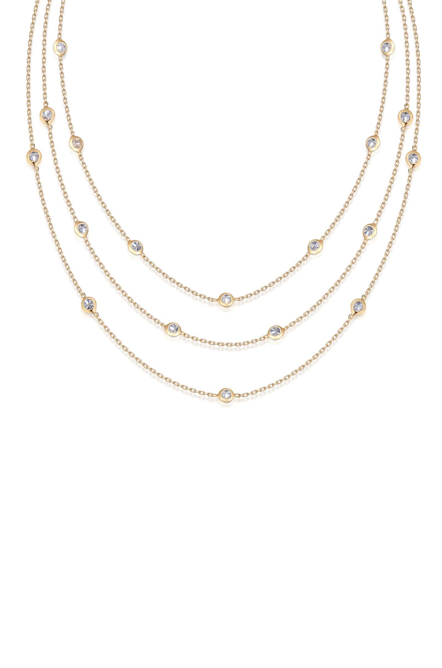 Perfect Crystal Dotted 18k Gold Plated Layered Necklace close
