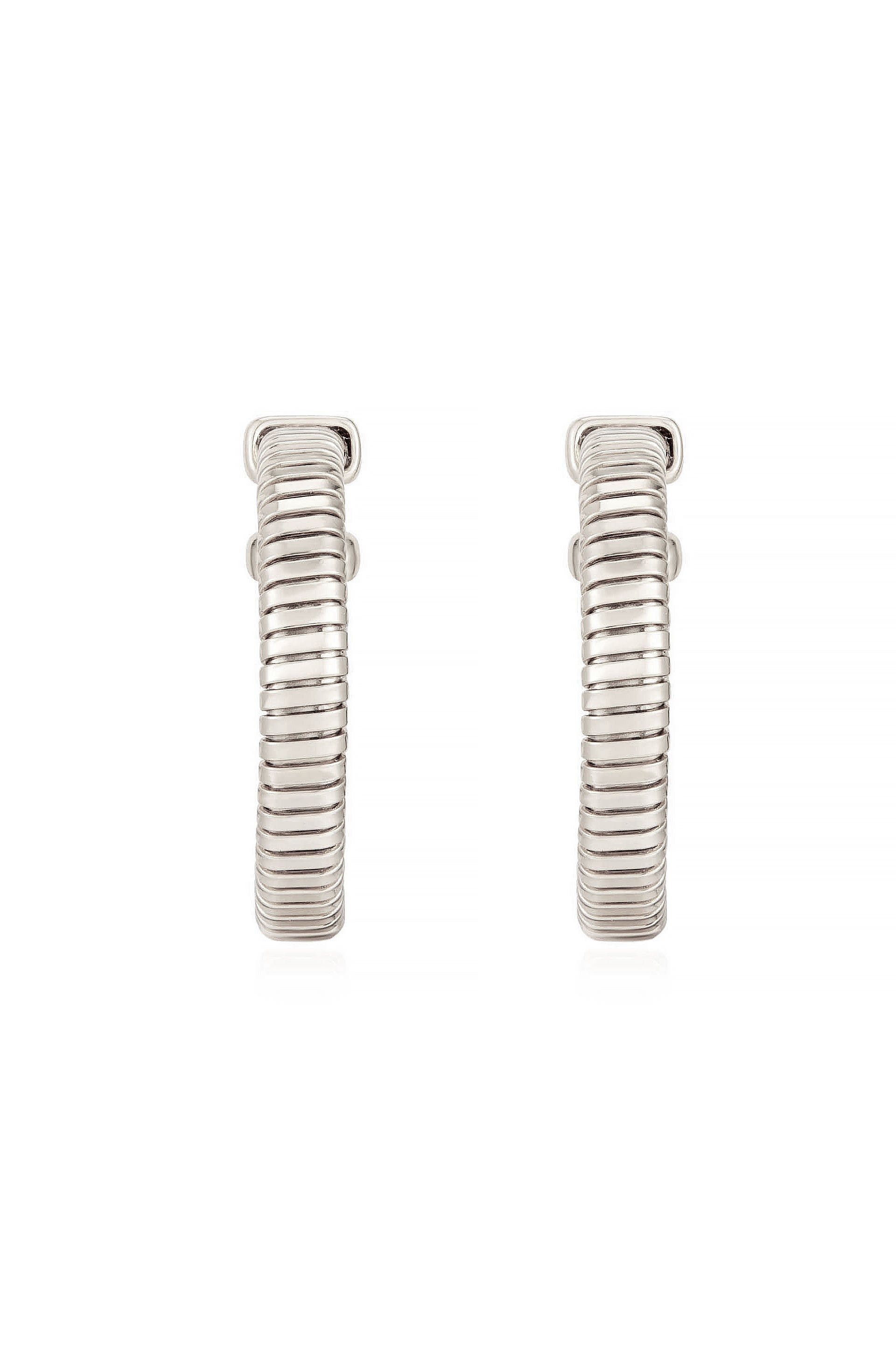 Your Essential Flex 18k Gold Plated Hoops in rhodium front