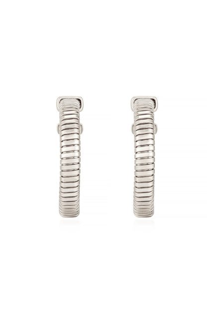 Your Essential Flex 18k Gold Plated Hoops in rhodium front