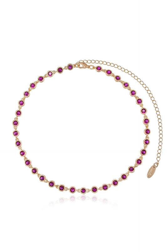 Crystal Disc and 18k Gold Plated Link Necklace in ruby