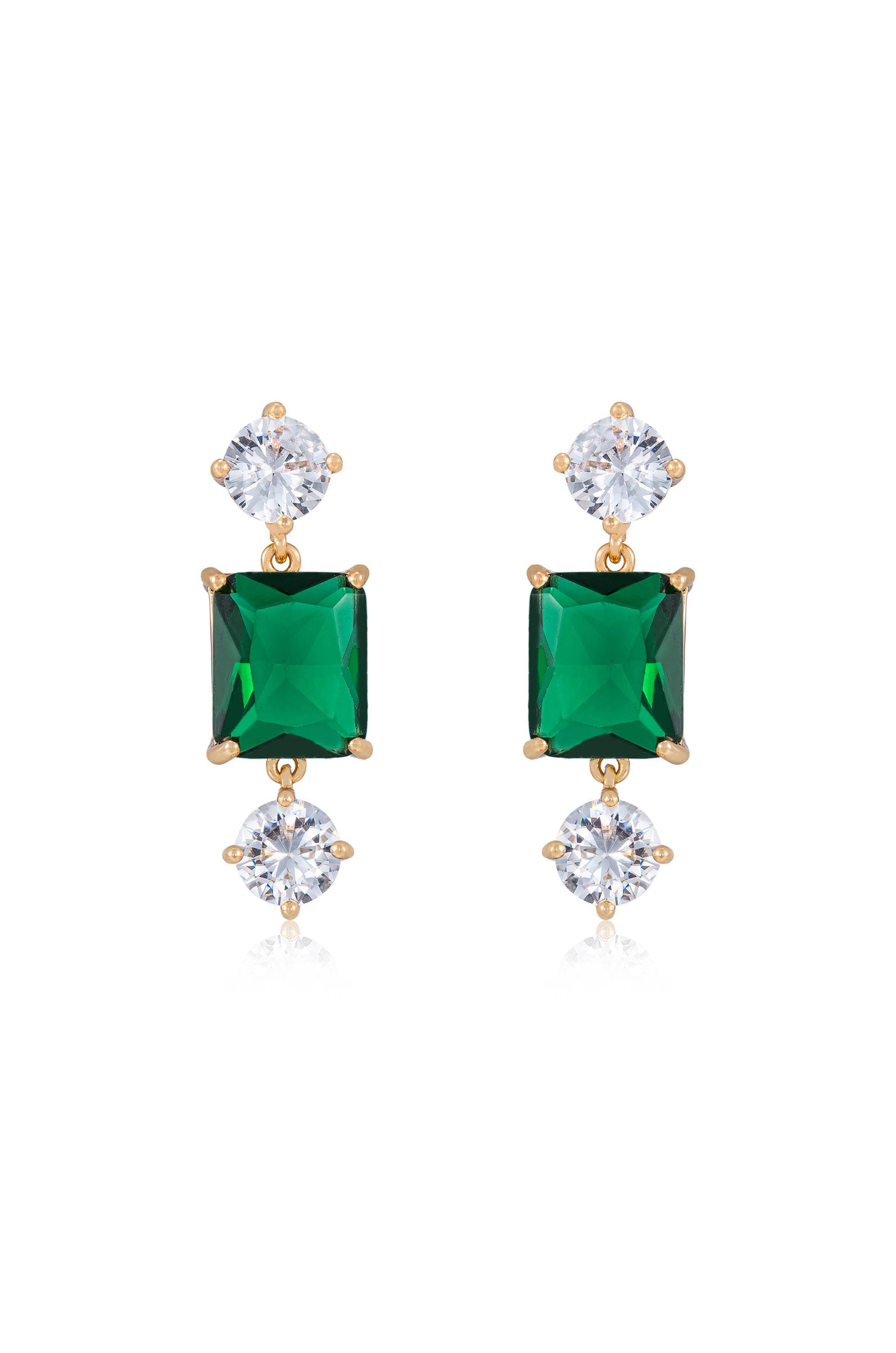Emerald Beauty 18k Gold Plated Dangle Earrings