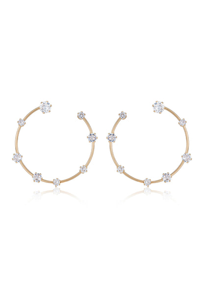 Celestial Large Wire & Crystal Ring 18k Gold Plated Earrings