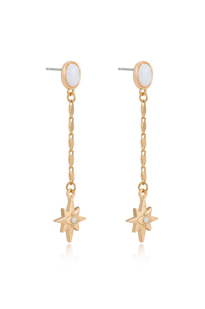 Celestial Opal 18k Gold Plated Star Drop Earrings side