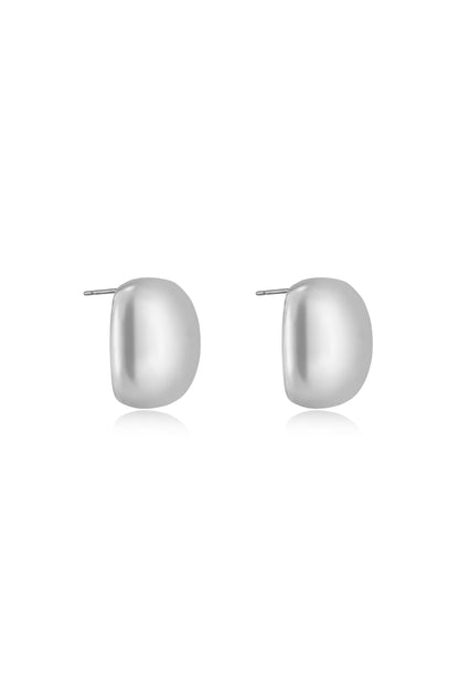 Minimal Curved Square Stud Earrings in rhodium side view