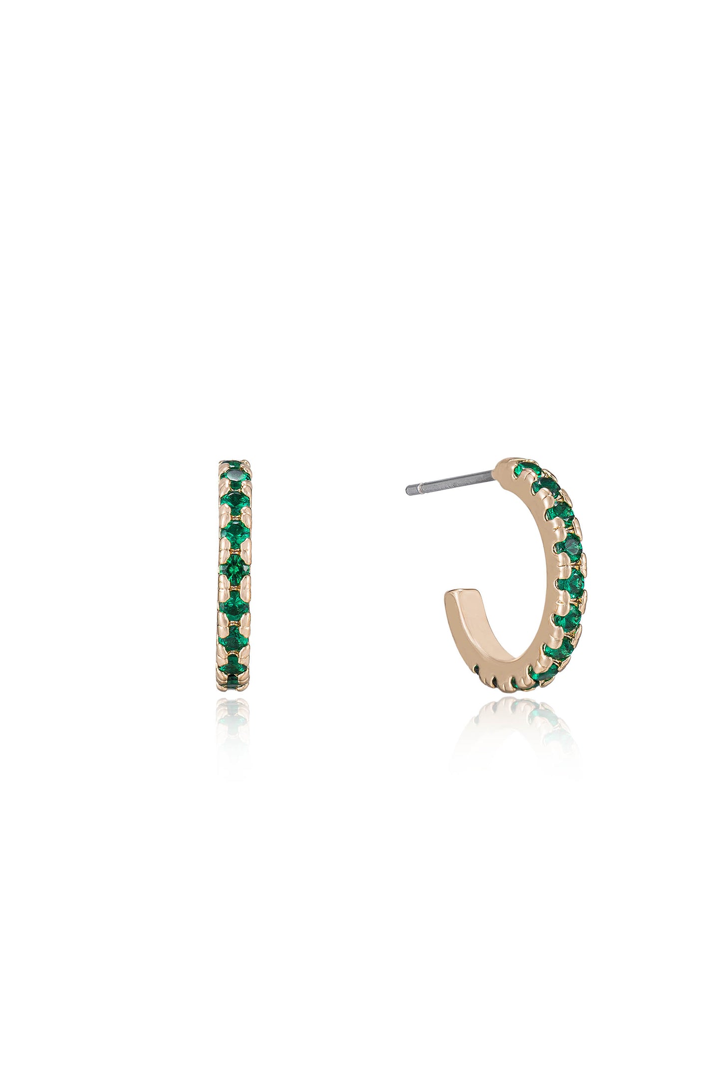 Colorful Crystal 18k Gold Plated Huggie Earrings in green