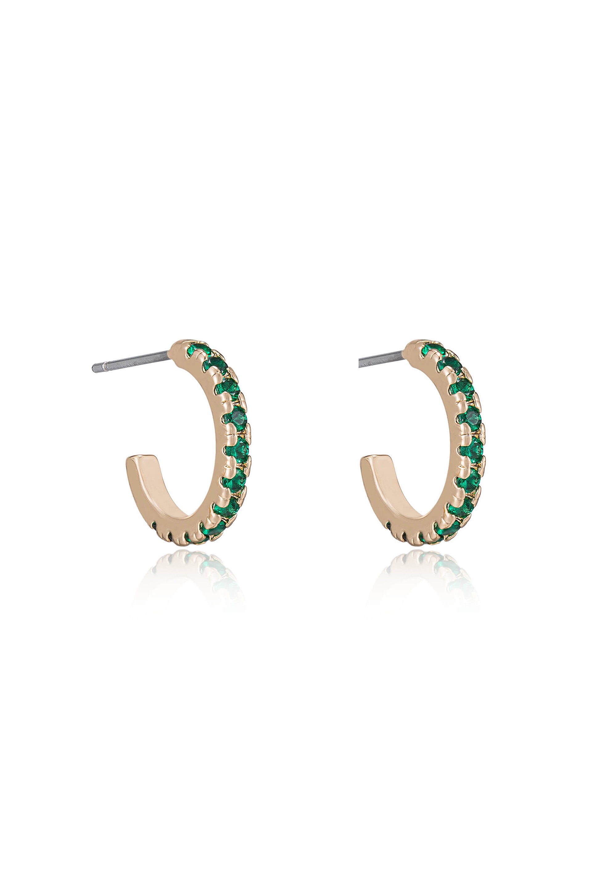 Colorful Crystal Huggie Earrings in green side