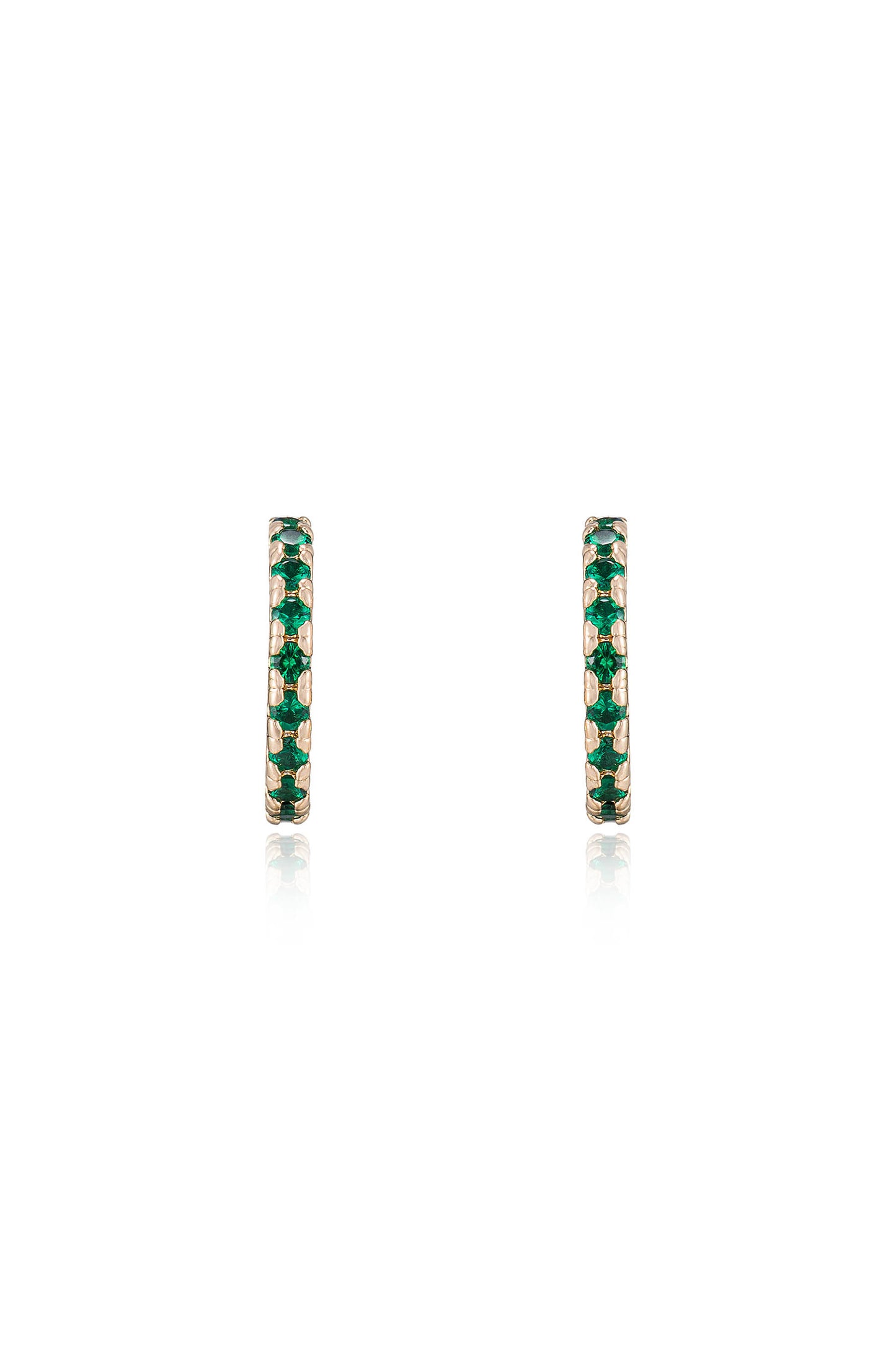 Colorful Crystal 18k Gold Plated Huggie Earrings in green front view