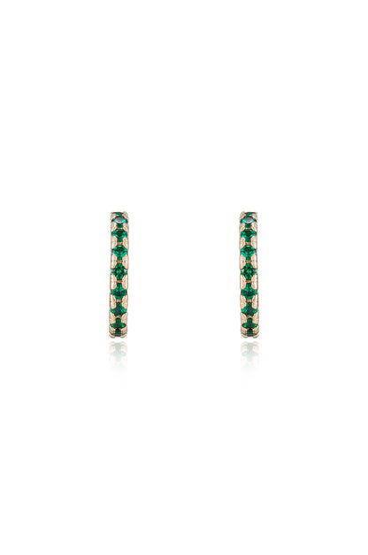 Colorful Crystal Huggie Earrings in green front