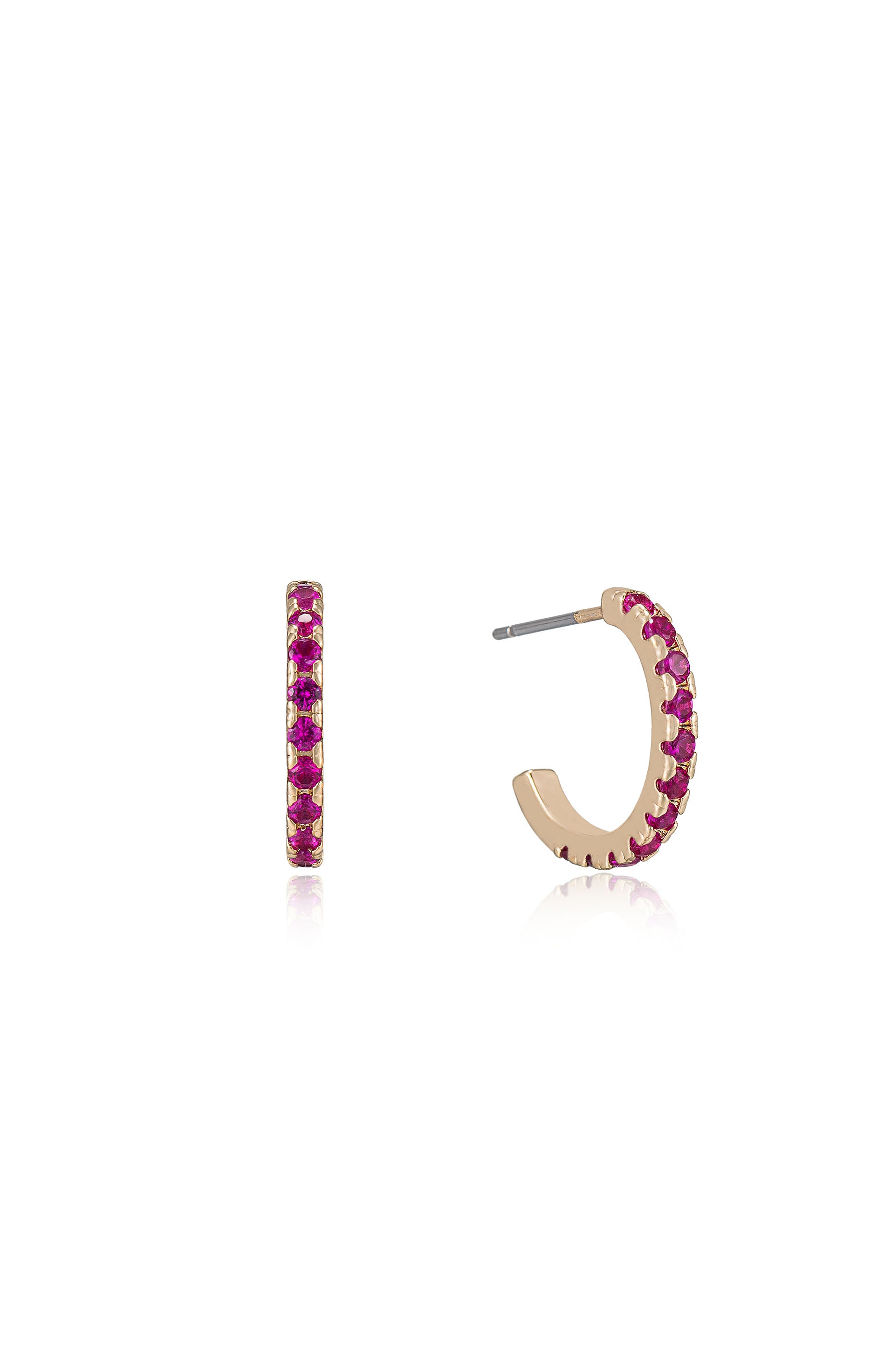 Colorful Crystal 18k Gold Plated Huggie Earrings in ruby