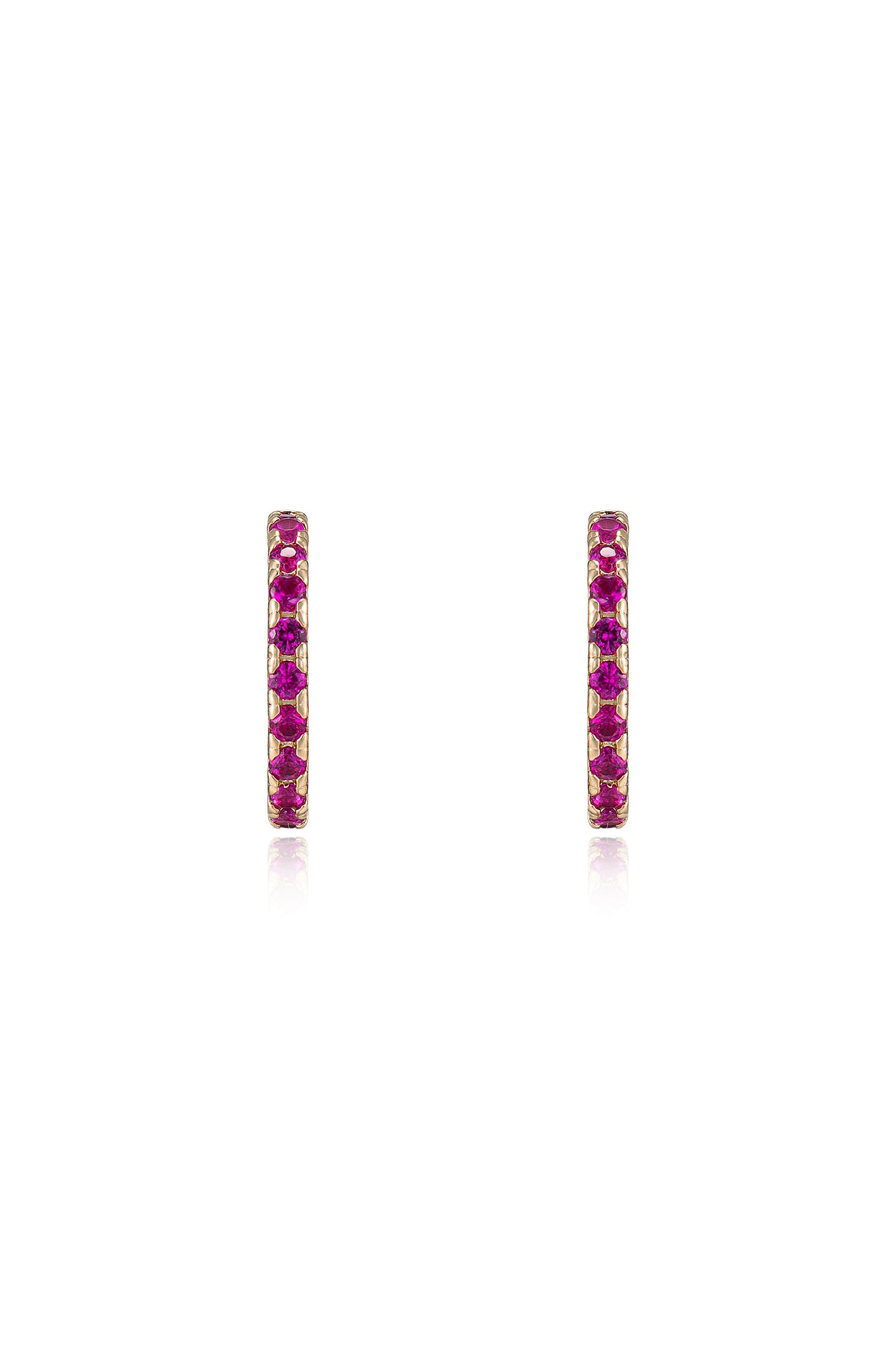 Colorful Crystal 18k Gold Plated Huggie Earrings in ruby front view