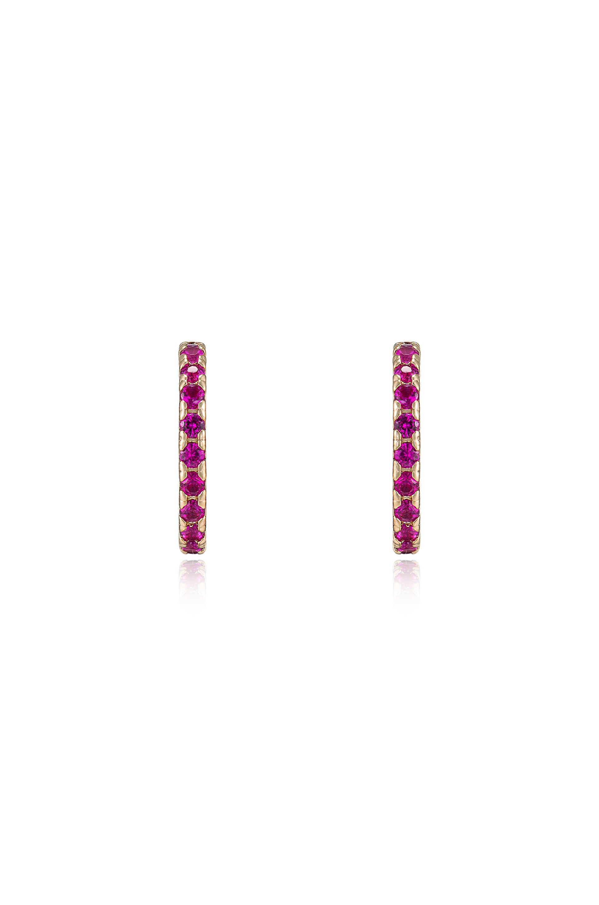 Colorful Crystal 18k Gold Plated Huggie Earrings in ruby front view
