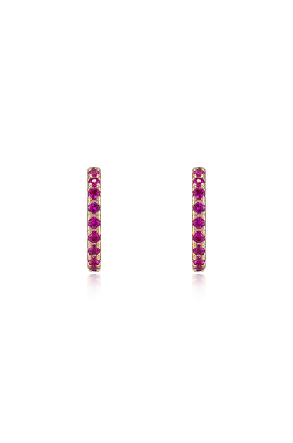 Colorful Crystal 18k Gold Plated Huggie Earrings in ruby front view