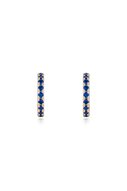 Colorful Crystal 18k Gold Plated Huggie Earrings in sapphire front view