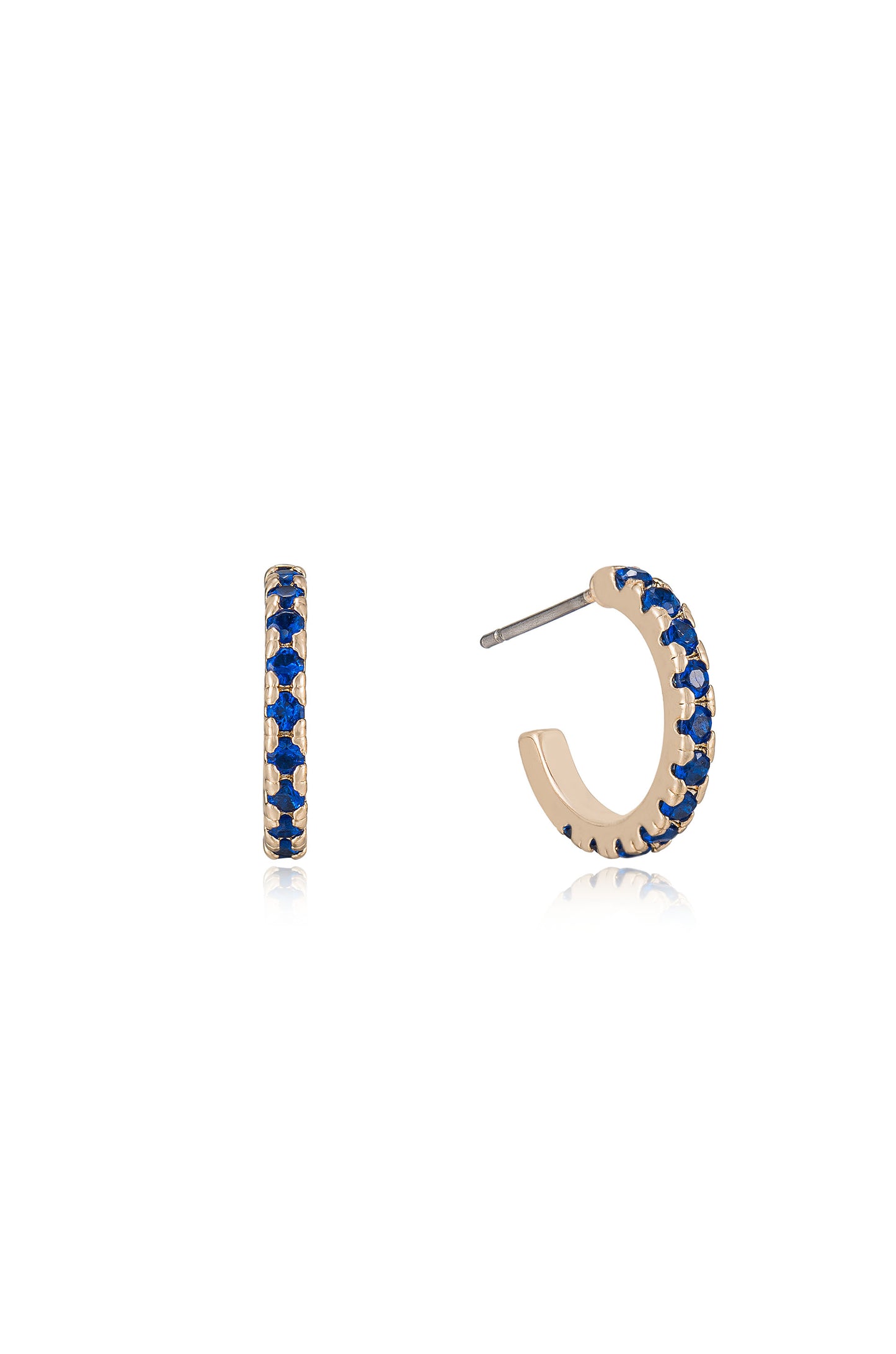 Colorful Crystal 18k Gold Plated Huggie Earrings in sapphire