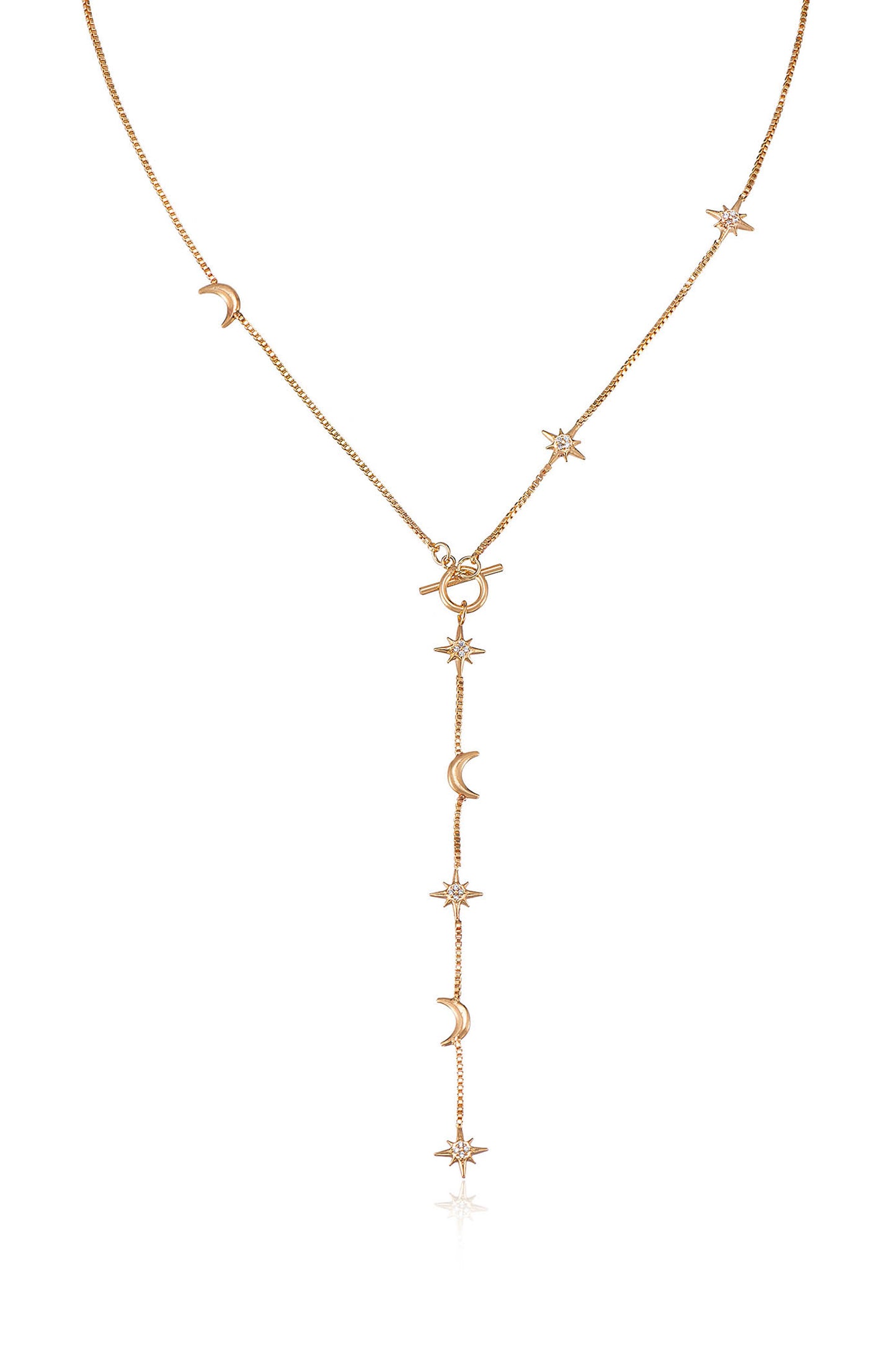 Delicate Celestial 18k Gold Plated Lariat Necklace