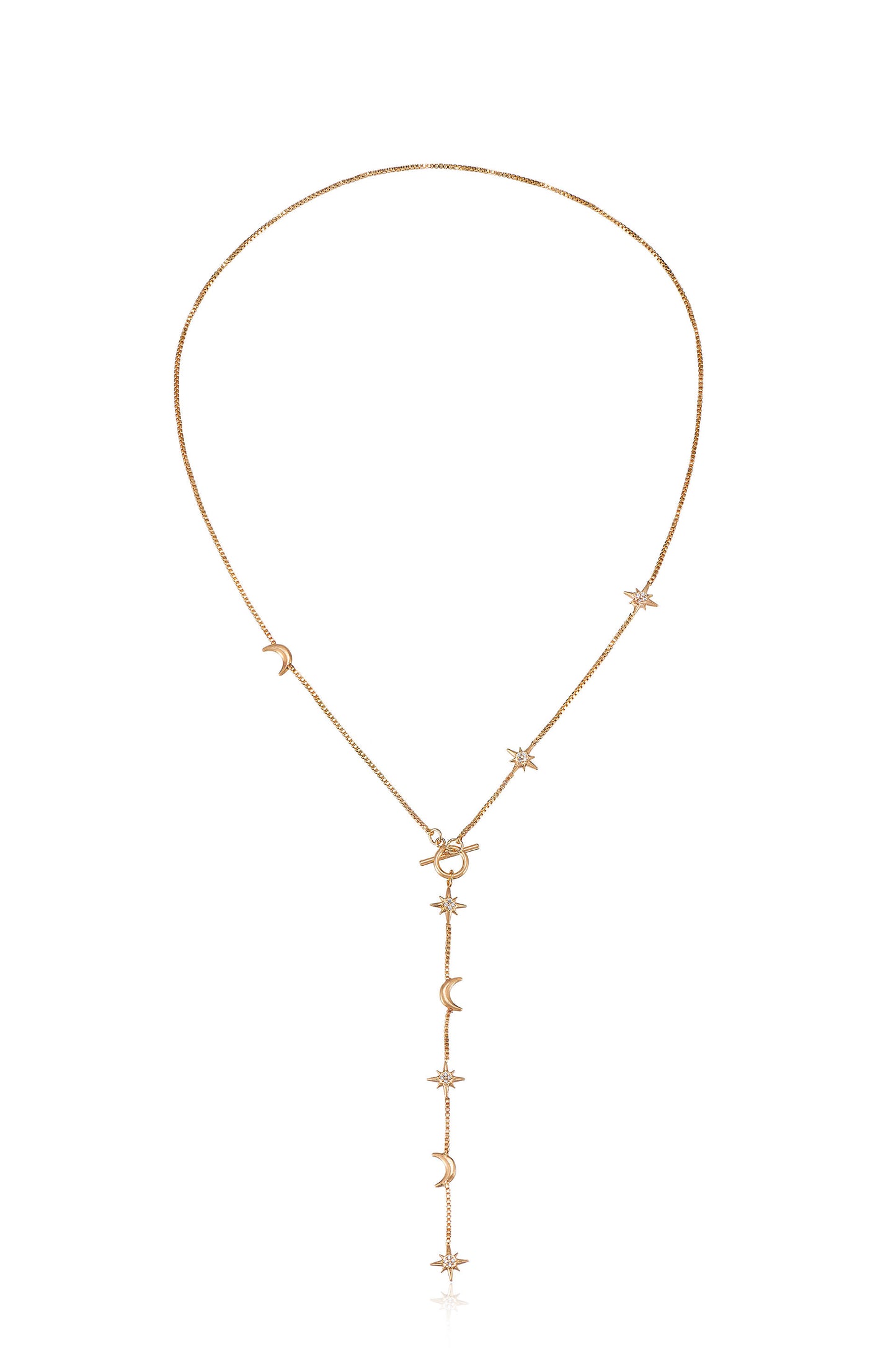 Delicate Celestial 18k Gold Plated Lariat Necklace full