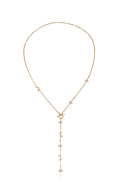 Delicate Celestial 18k Gold Plated Lariat Necklace full