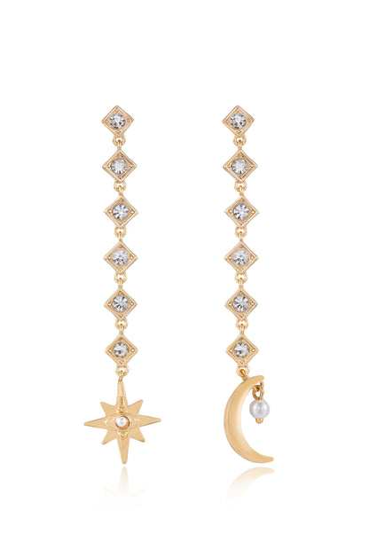 My Sun and Moon Crystal Drop 18k Gold Plated Earrings