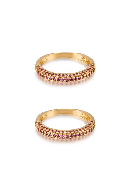 Simple Sparkle Band 18k Gold Plated Ring Set in ruby