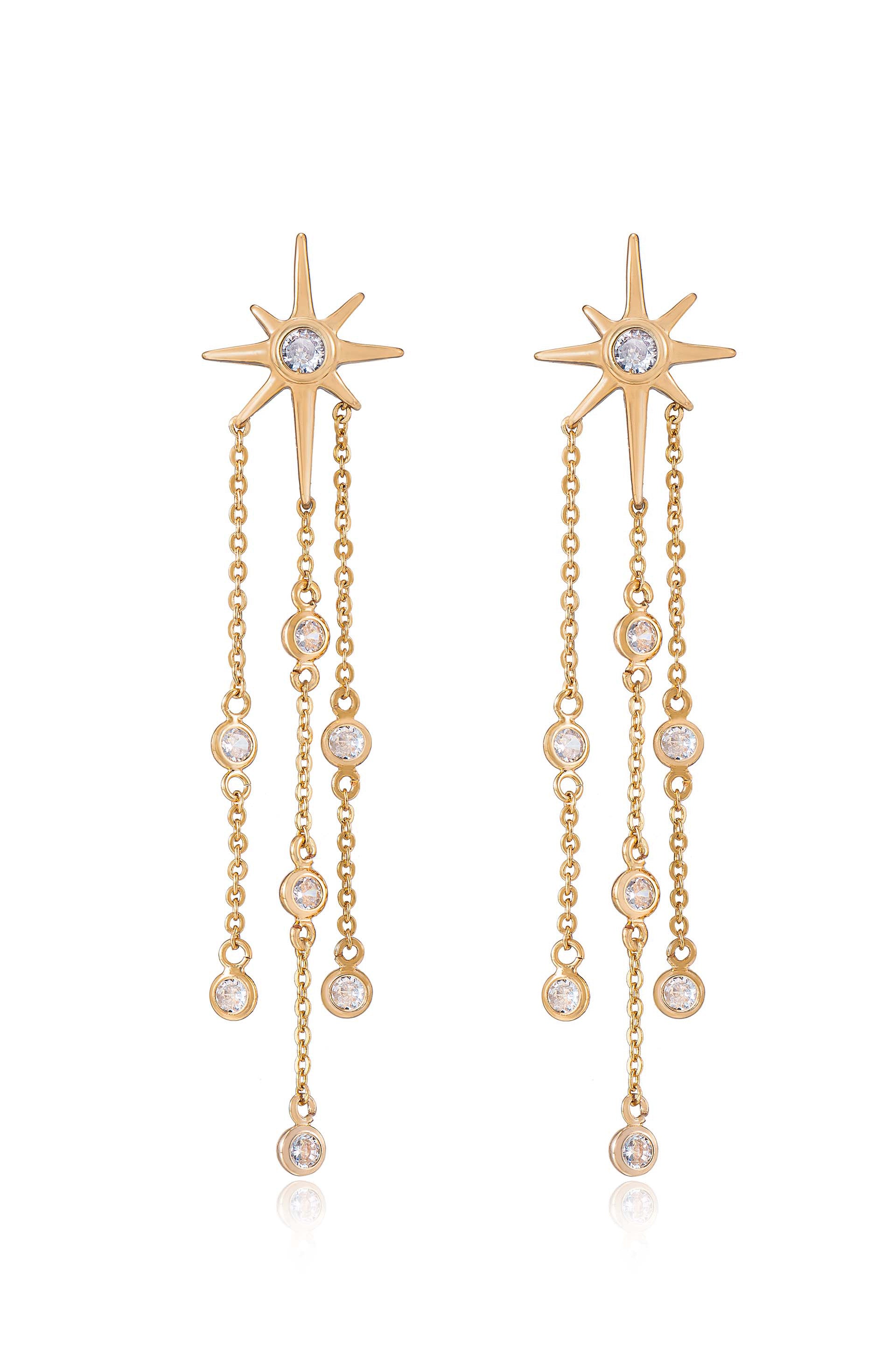 Shooting Star 18k Gold Plated Crystal Dangle Earrings