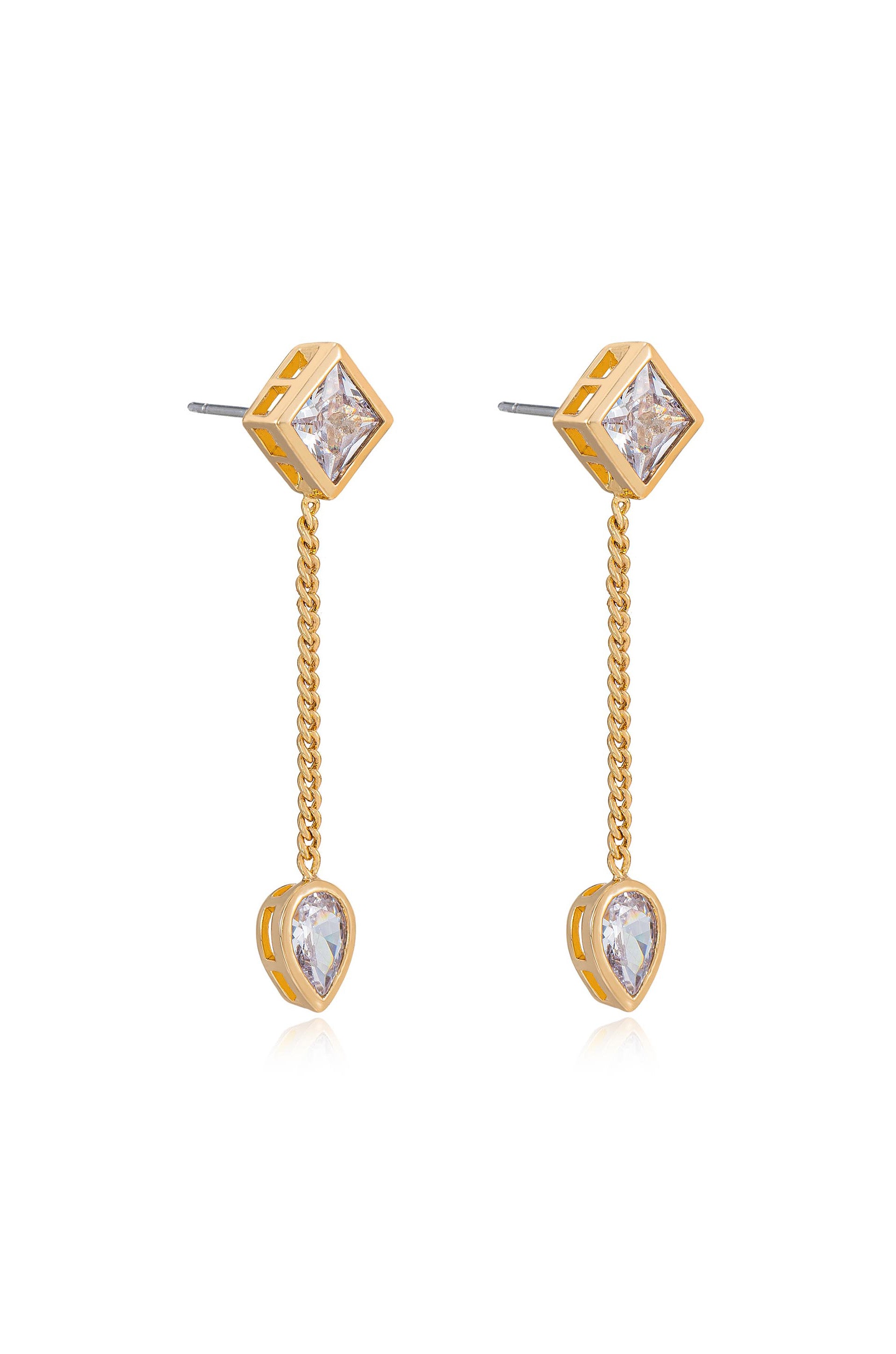 Bezel Crystal Shapes 18k Gold Plated Drop Earrings side