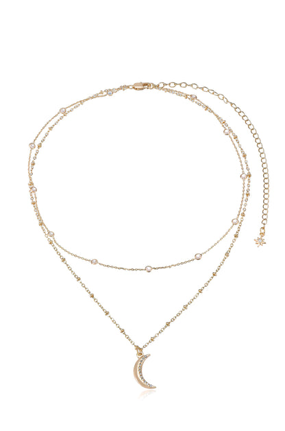 Crescent Moon Layered 18k Gold Plated Pendant Necklace full