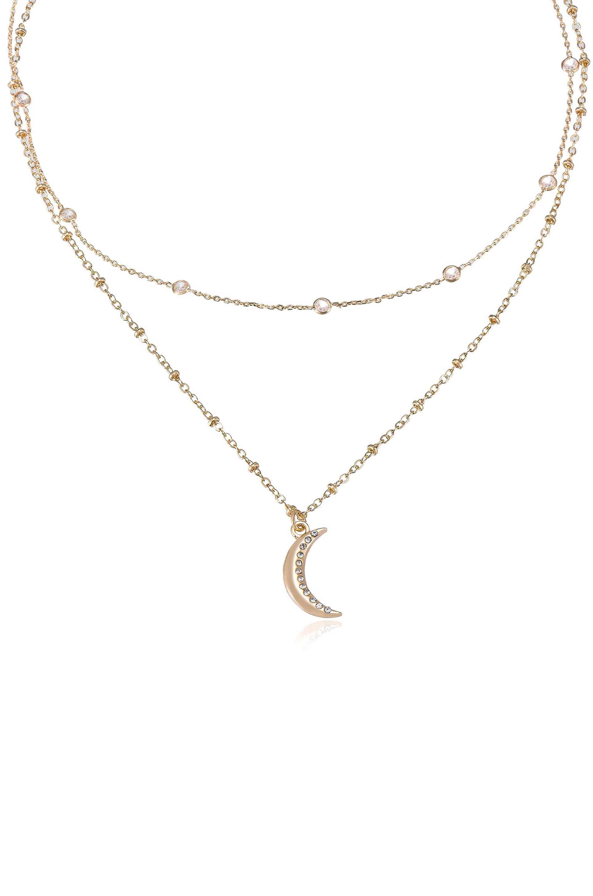 Crescent Moon Layered Pendant Necklace