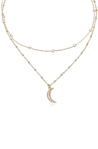Crescent Moon Layered 18k Gold Plated Pendant Necklace