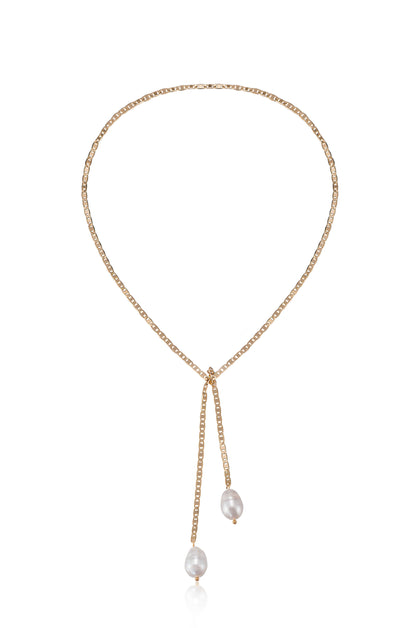 Minimalist Freshwater Pearl Bolo Lariat Necklace full