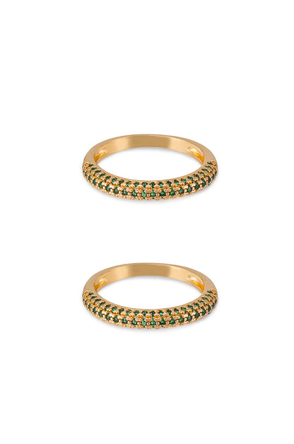 Simple Sparkle Band 18k Gold Plated Ring Set in green