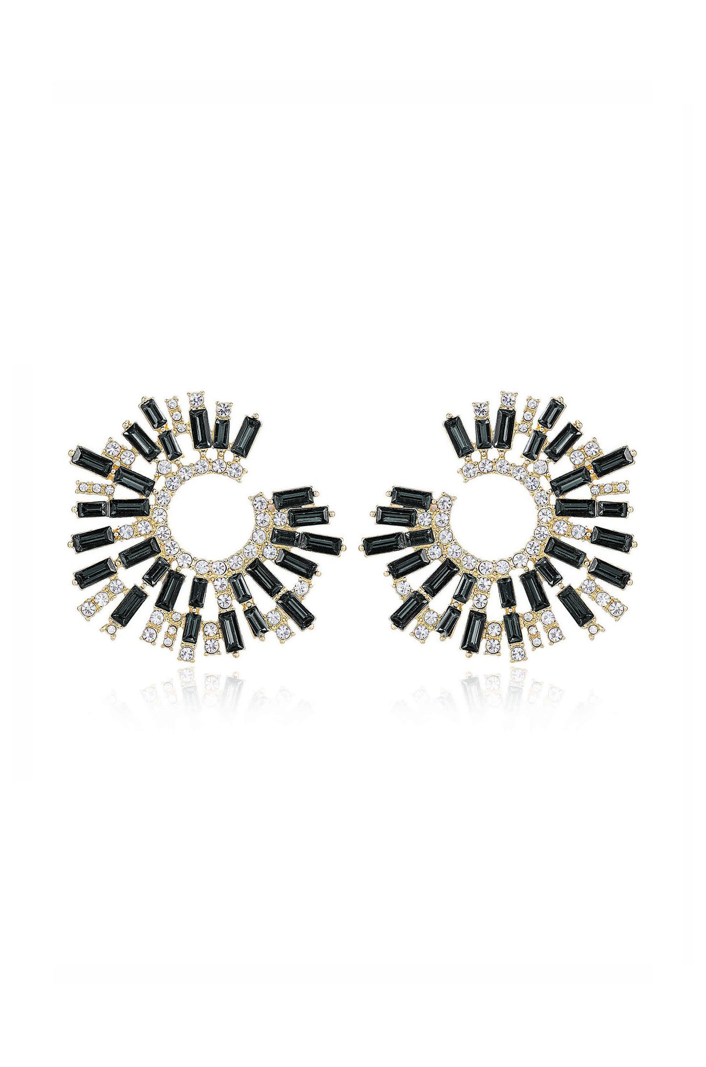 Opulent Crystal Stardust 18k Gold Plated Open Circle Earrings in black