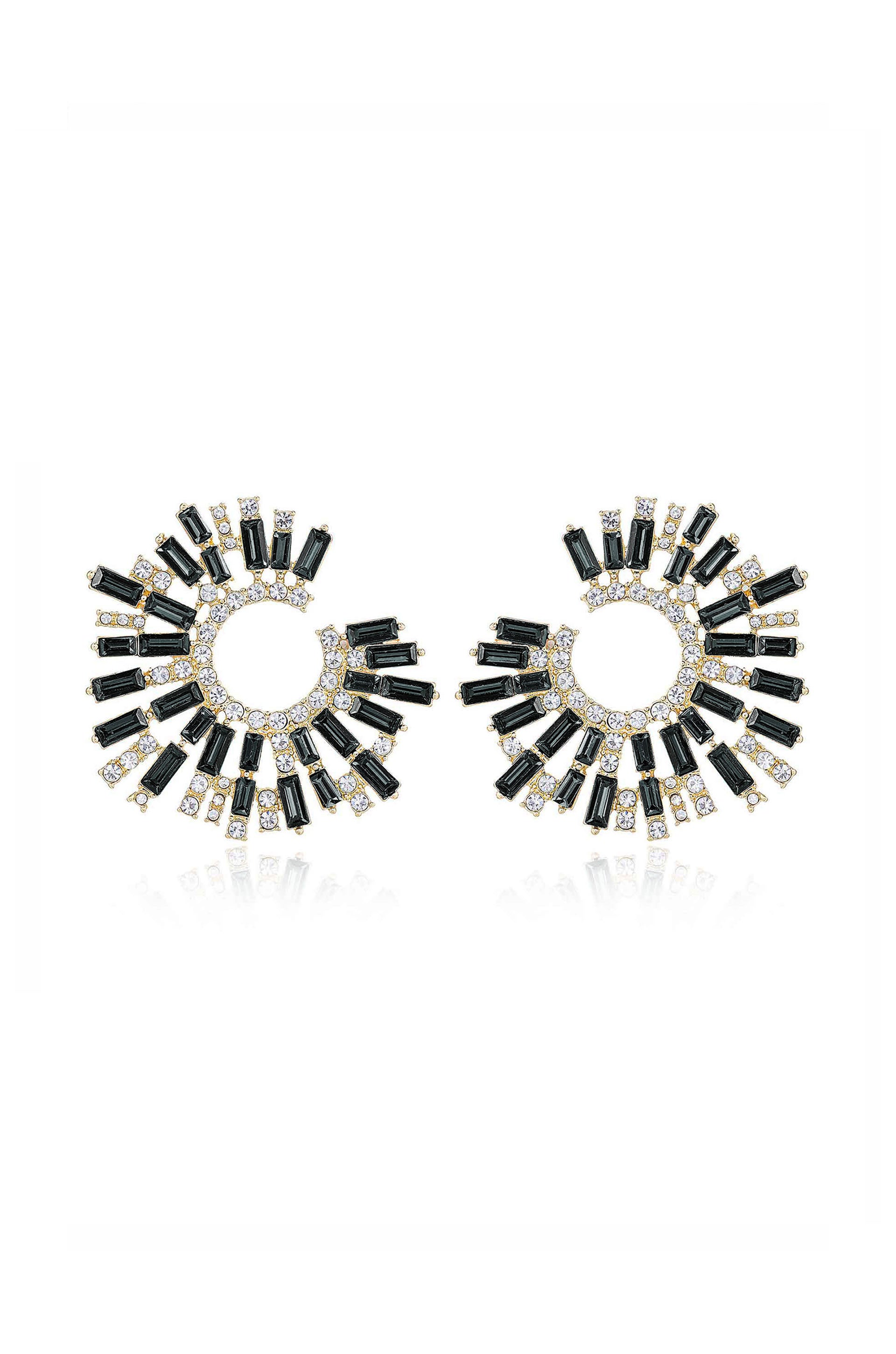 Opulent Crystal Stardust 18k Gold Plated Open Circle Earrings in black