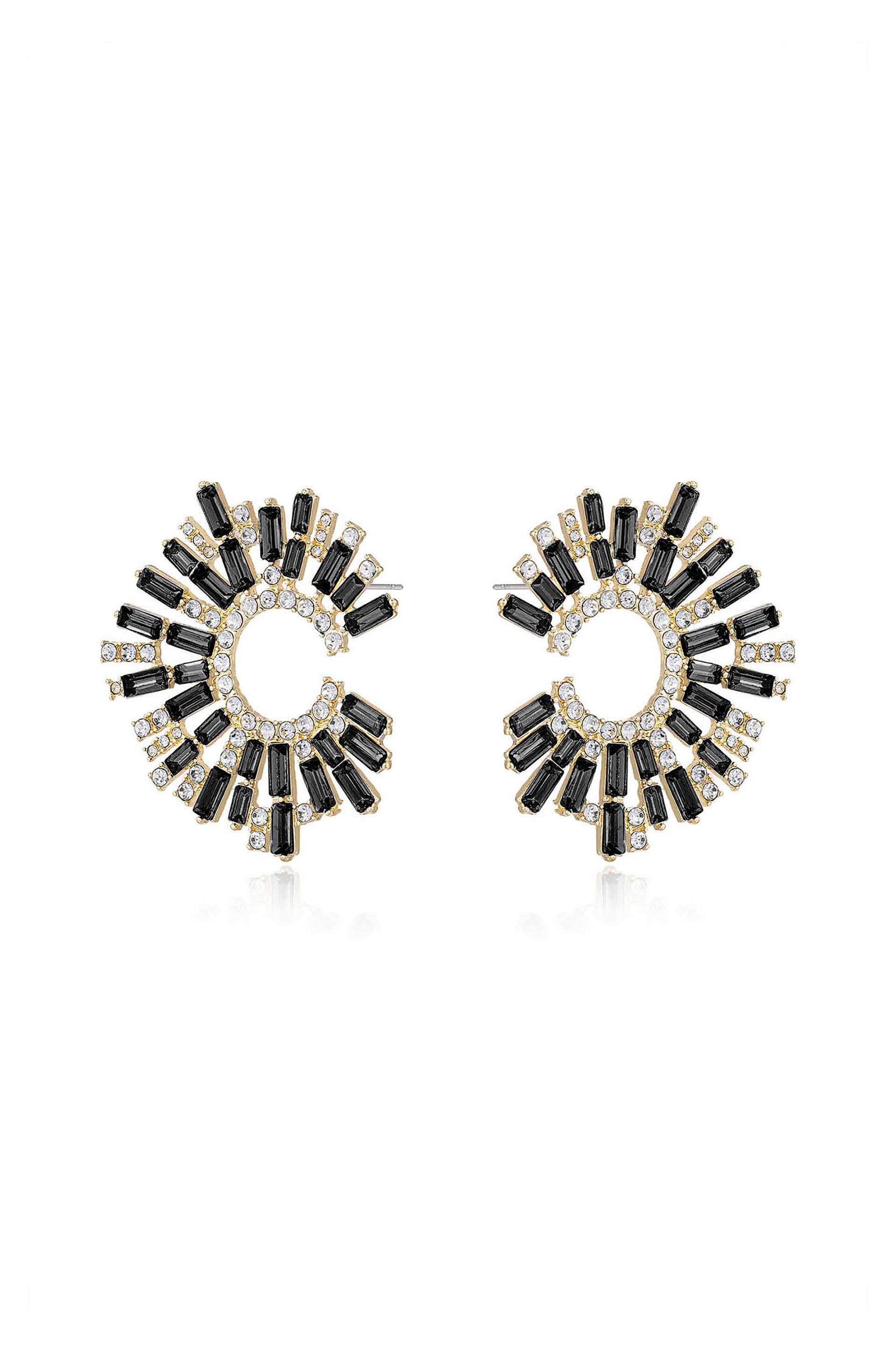 Opulent Crystal Stardust 18k Gold Plated Open Circle Earrings in black side